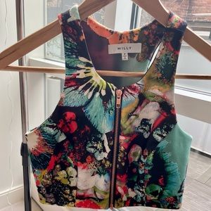 MILLY Floral Cropped Racerback Top